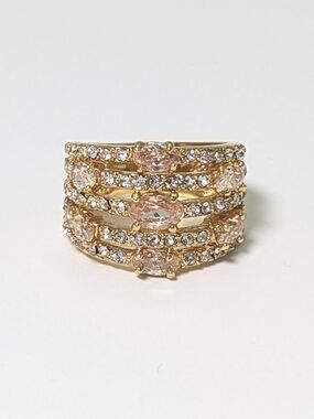 Y2K Statement Ring Crafted with Swarovski Crystal Elements • Gold Multi Row Band